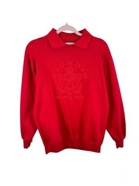 Giorgio Vintage 80s Cotton Blend Red Collared Embroidered Sweatshirt Women's L